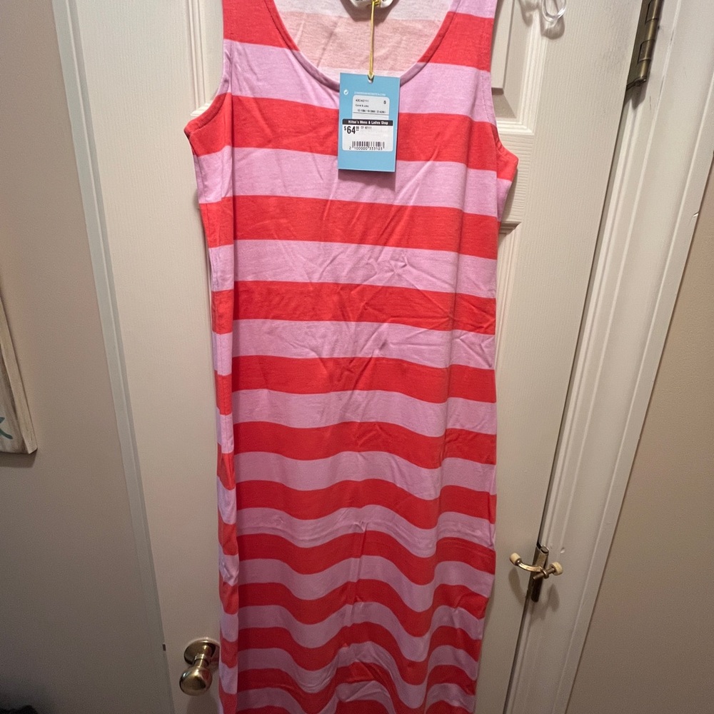 Striped Pink and Dark Orange Maxi Dress